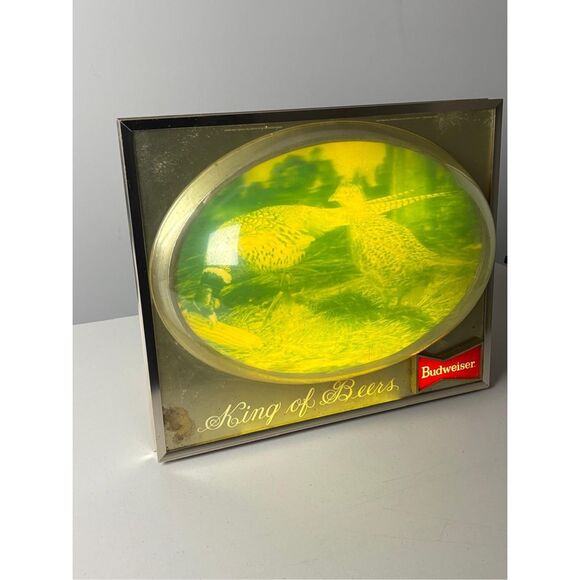 Vtg 3D Budweiser Beer Sign King Of Beers Sign Pheasant Bubble Light Bar Working - Picture 6 of 13
